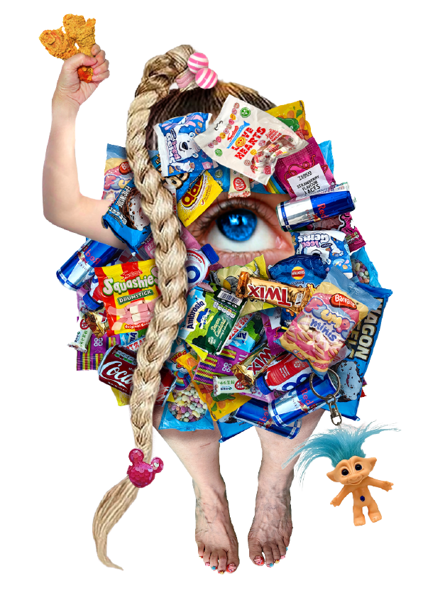 Awesome collage of a junk food monster from Mrs Fubbs Beauty Parlour 